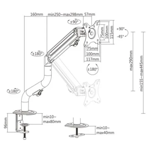 Gembird Adjustable desk display mounting arm (tilting), 17 inches -32 inches, up to 8 kg - Image 2