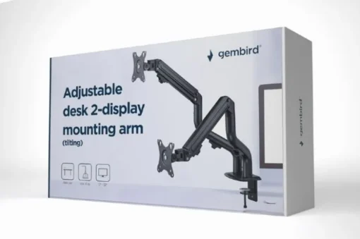 Gembird Adjustable desk 2-display mounting arm (tilting), 17 inches -32 inches, up to 8 kg - Image 2