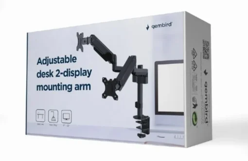 Gembird Adjustable desk 2-display mounting arm, 17 inches -32 inches, up to 9 kg - Image 2