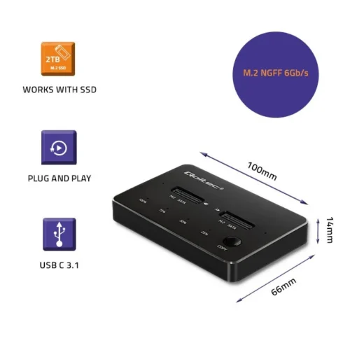 Qoltec Drive docking station 2xSSD M2 SATA, NGFF - Image 3