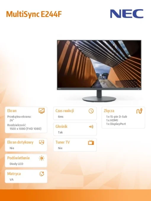 NEC Monitor MultiSync E244F 24 inch DP HDMI black - Image 4