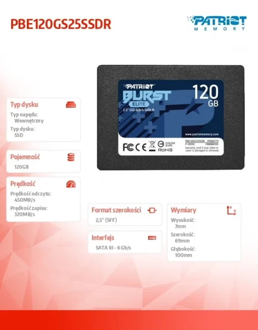 Patriot SSD drive 120GB Burst Elite 450/320MB/s SATA III 2.5 - Image 5