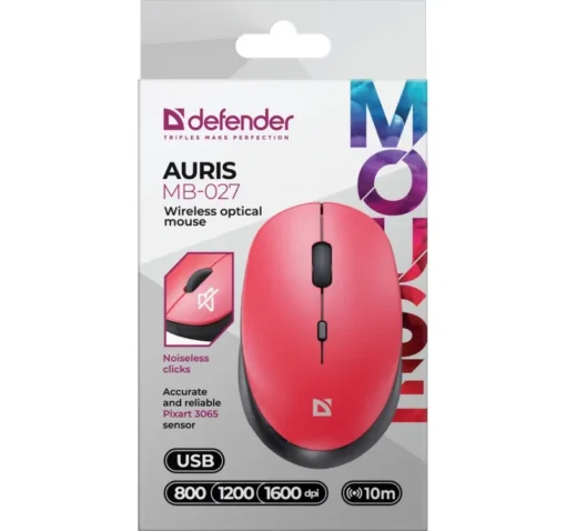 Defender Wireless mouse silent click AURIS MB-027 800/1200/1600 DPI red - Image 5