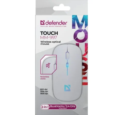 Defender Wireless mouse silent click TOUCH MM-997 battery 800/1200/1600 DPI white - Image 4