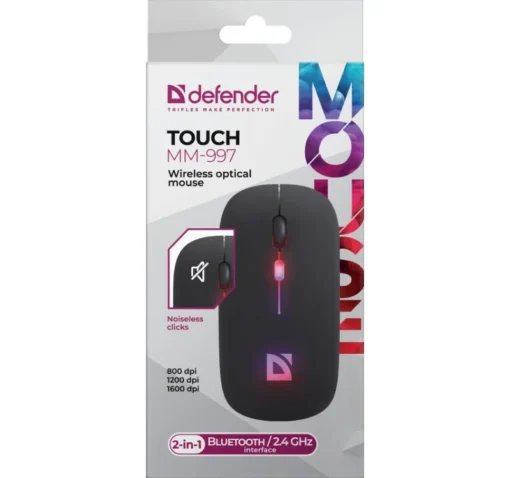 Defender Wireless mouse silent click TOUCH MM-997 battery 800/1200/1600 DPI black - Image 3