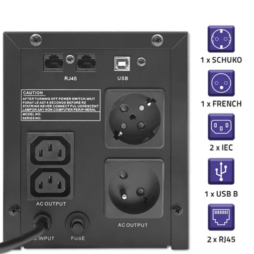 Qoltec Uninterruptible захранващ блок, 1500VA, 900W - Image 4