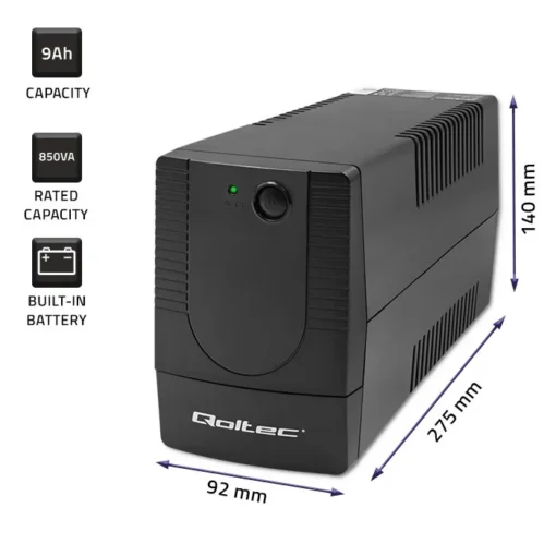 Qoltec Uninterruptible захранващ блок, 850VA, 480W - Image 2