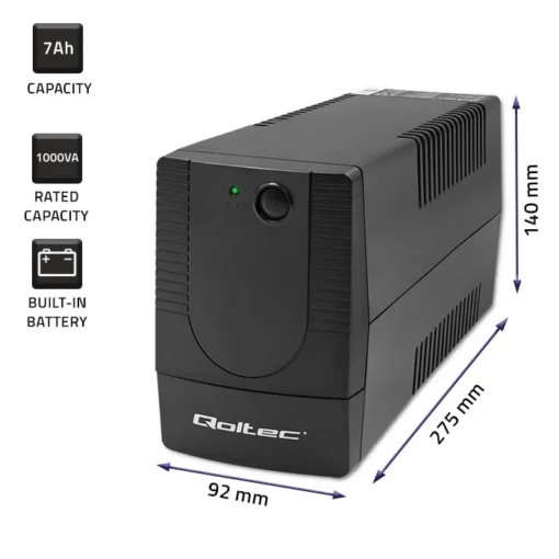 Qoltec Uninterruptible захранващ блок, 1000VA, 600W - Image 2