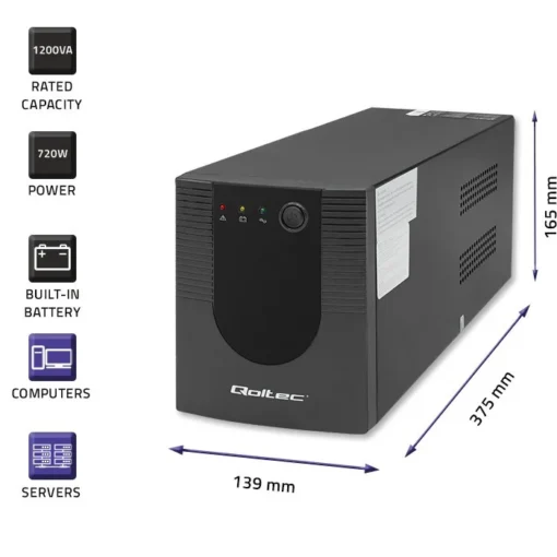 Qoltec Uninterruptible захранващ блок, 1200VA, 720W - Image 2