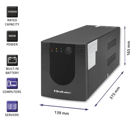 Qoltec Uninterruptible захранващ блок, 1500VA, 900W - Image 2