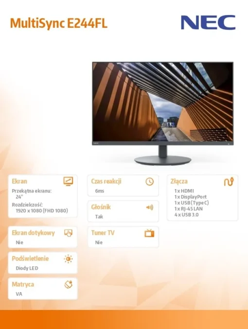 NEC Monitor MultiSync E244FL 24 inches USB-C HDMI black - Image 5