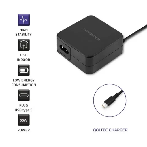 Qoltec Charger 65W, 5V, 20.3V 2A 3.25A, USB type C, P - Image 2