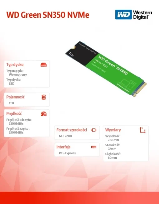 Western Digital Green SSD 1TB M.2 2280 SN350 NVMe PCIe - Image 5