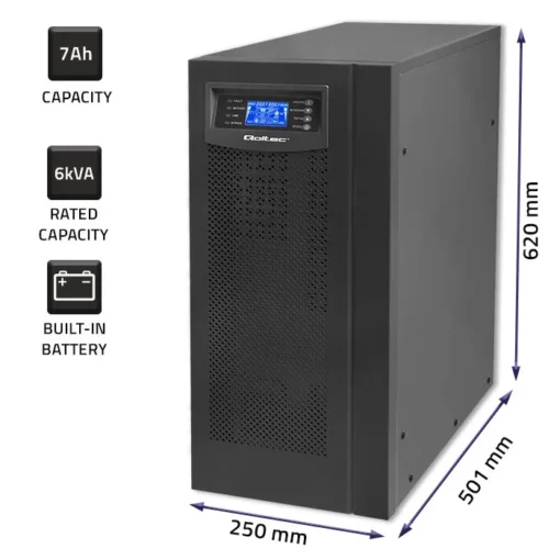 Qoltec UPS on line Pure Sine Wave, 6kVA, 4.8kW, LCD - Image 5