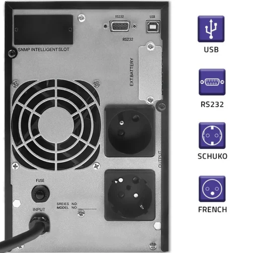 Qoltec UPS on line Pure Sine Wave, 2kVA, 1.6kW, LCD - Image 3