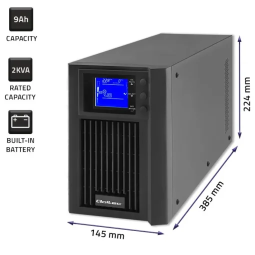 Qoltec UPS on line Pure Sine Wave, 2kVA, 1.6kW, LCD - Image 5