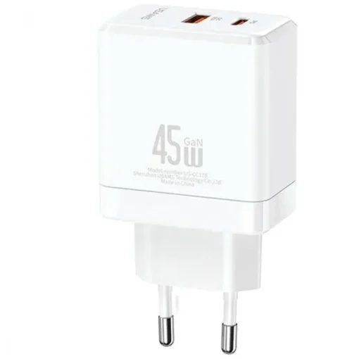 USAMS Charging USB-C+USB-A 45W GaN PD 3.0 Fast Whi