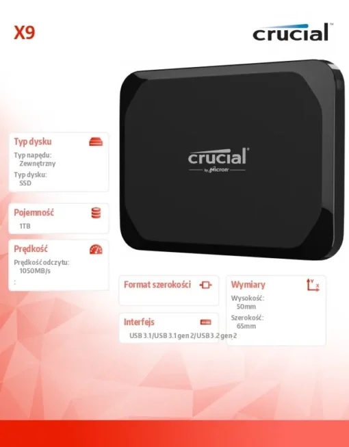 Crucial SSD drive X9 1TB USB-C 3.2 Gen2 - Image 2