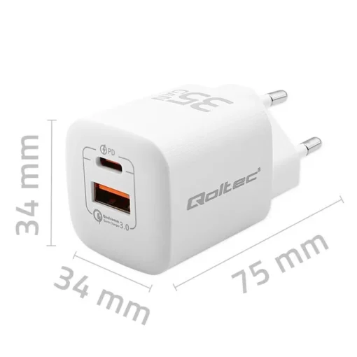 Qoltec GaN ULTRA 35W charger 5V 20V, 2.25A 3A, USB C - Image 2