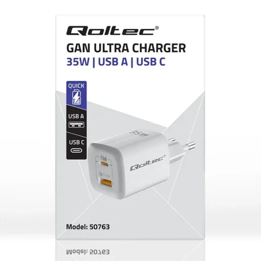 Qoltec GaN ULTRA 35W charger 5V 20V, 2.25A 3A, USB C - Image 3