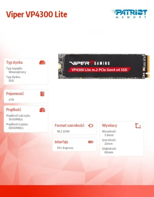 Patriot SSD 4TB Viper VP4300 Lite 7400/6000 M.2 PCIe Gen4x4 NVMe 2.0 PS5 - Image 5