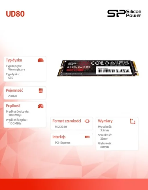 Silicon Power SSD UD80 250GB PCIe M.2 2280 Gen 3x4 3100/1100 MB/s - Image 5