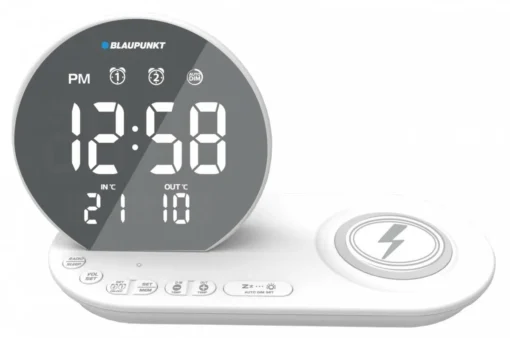 Blaupunkt FM PLL clock radio/ALARM/USB/CR85WH Charge/Wireless charging/Indoor/outdoor temperature/white/CR85WH