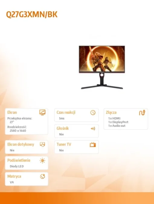 AOC Monitor Q27G3XMN 27 inches VA 180Hz HDMI DP Pivot - Image 2