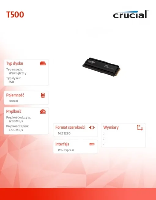Crucial Disc T500 500GB M.2 NVMe2280 PCIe 4.0 7200/5700 - Image 5