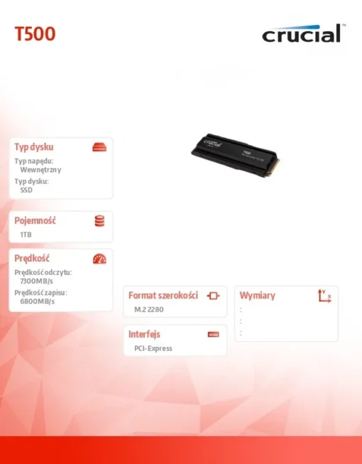 Crucial Disc T500 1TB M.2 NVMe 2280 PCIe 4.0 7300/6800 - Image 5