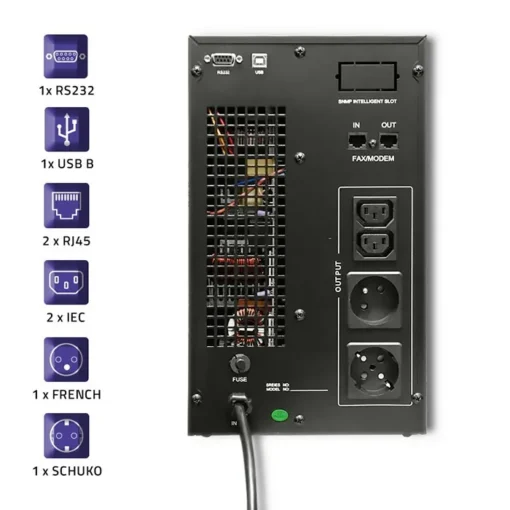 Qoltec UPS On-line Pure Sine Wave 3kVA 2.4W LCD USB - Image 5