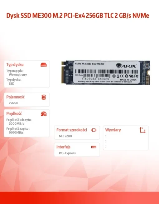 AFOX SSD drive ME300 M.2 PCI-Ex4 256GB TLC 2 GB/s NVMe - Image 2