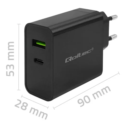 Qoltec Super Quick PD charger 1xUSB C, 1xUSB, 45W - Image 2