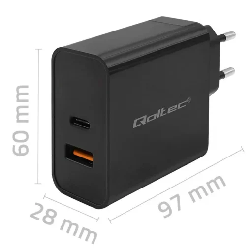 Qoltec Super Quick PD charger 1xUSB C, 1xUSB, 65W - Image 2