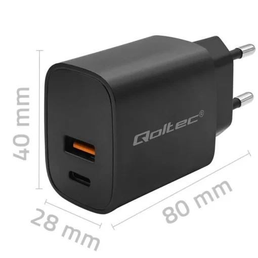 Qoltec GaN POWER PRO charger 1xUSB C, 1xUSB, 30W - Image 3