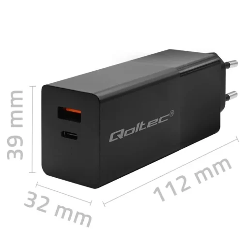 Qoltec GaN Power PRO charger 1xUSB C, 1xUSB, 100W - Image 3