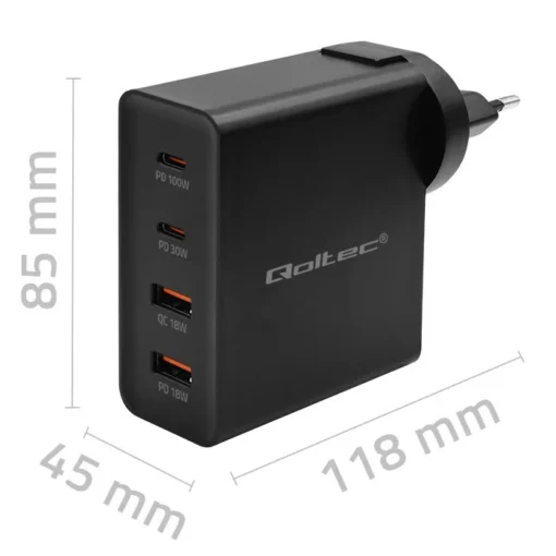 Qoltec GaN POWER PRO charger 2xUSB C, 2xUSB, 130W - Image 3