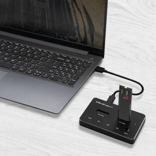 Qoltec M.2 SSD drive docking station, NVMe, SATA,USB - Image 2