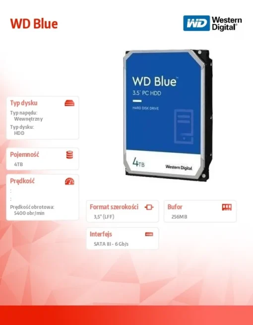 Western Digital HDD WD Blue 4TB 3,5 256MB 5400RPM CMR - Image 2