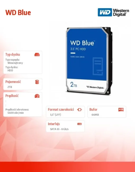 Western Digital HDD WD Blue 2TB 3,5 64MB SATAIII 5400 RPM - Image 2