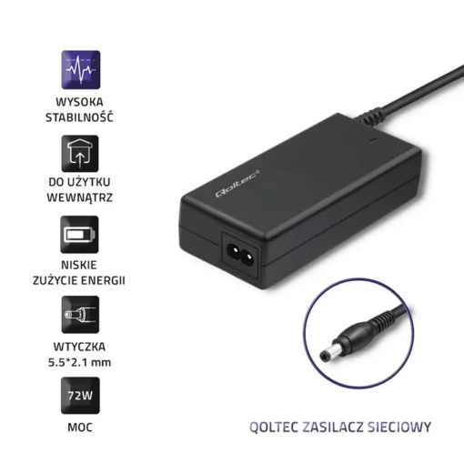 Qoltec AC Adapter 72W 12V 6A 5.5*2.1 - Image 3