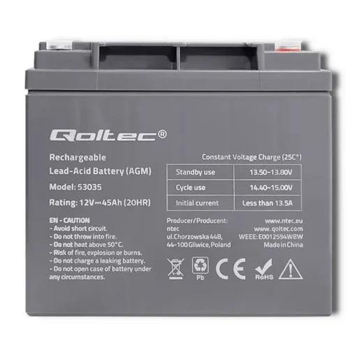 Qoltec Battery AGM 12V 45Ah max.13.5A - Image 2