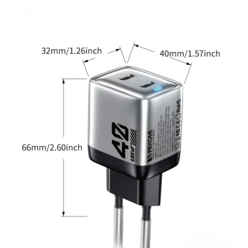 WEKOME Mains charger 2xUSB-C Super Fast Charger GaN - Image 3