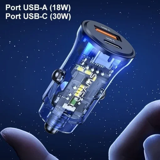 USAMS Car charger 30W 1xUSB+1 1xUSB-C Fast charge - Image 4