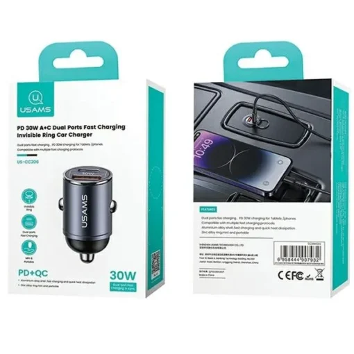 USAMS Car Charger 30W 1xUSB+ 1xUSB-C Fast Charge C38 - Image 2