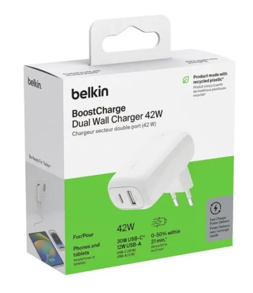 Belkin Charger BoostCharge 42W USB-C 3 0W USB-A 12W white - Image 4