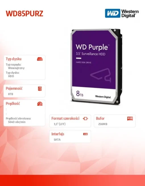 Western Digital Purple 8TB 3.5 inch WD85PURZ Hard Drive - Image 2