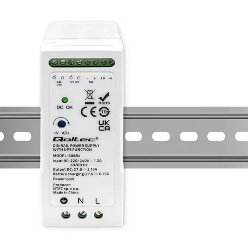 Qoltec DIN rail захранващ блок with UPS function, 60W - Image 2