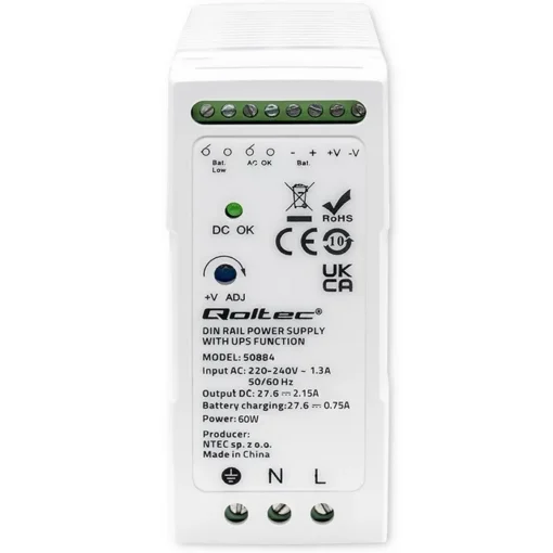 Qoltec DIN rail захранващ блок with UPS function, 60W - Image 5