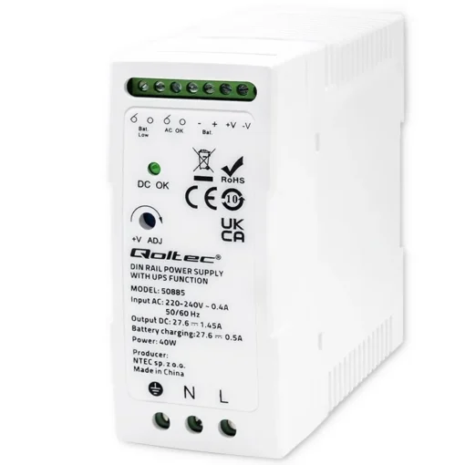 Qoltec DIN rail захранващ блок with UPS function, 40W